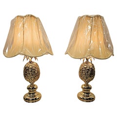 Vintage A Very Rare Pair of 1970's Brass Pineapple Table Lamps