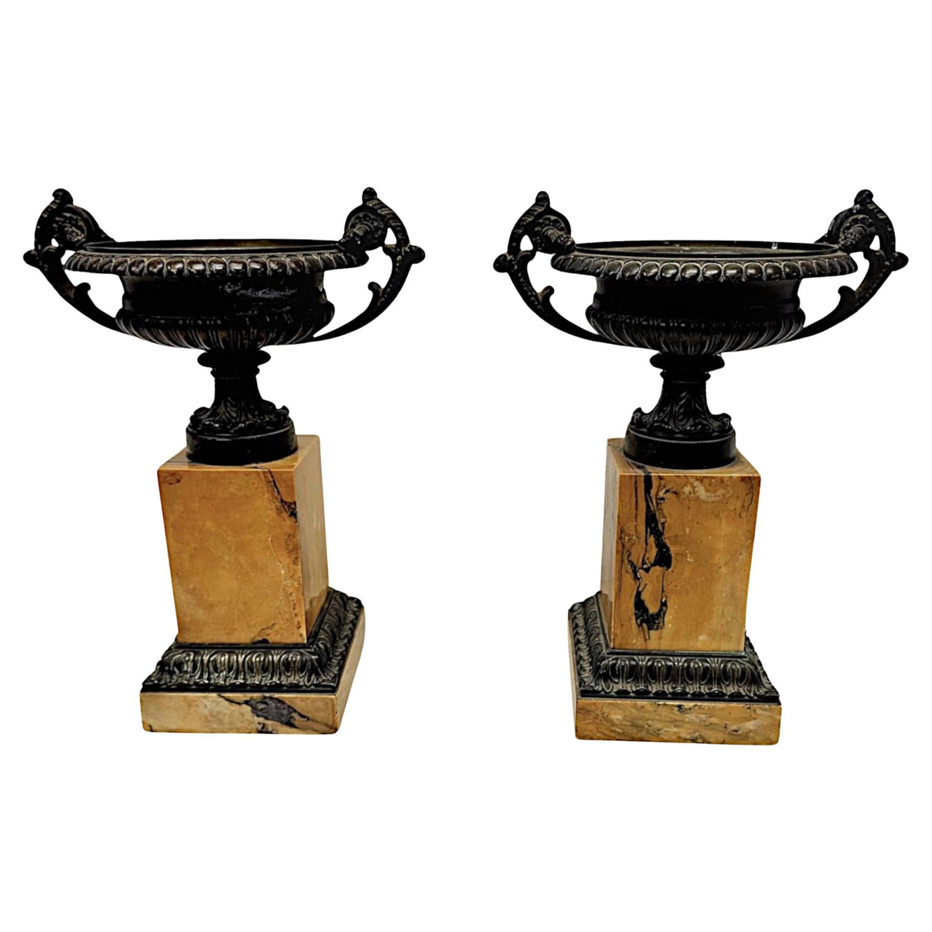 Ein sehr seltenes Paar Tazza-Urnen aus Bronze und Siena-Marmor aus dem 19. Jahrhundert