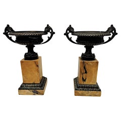 A Very Rare Pair of 19th Century Bronze and Sienna Marble Tazza Urns