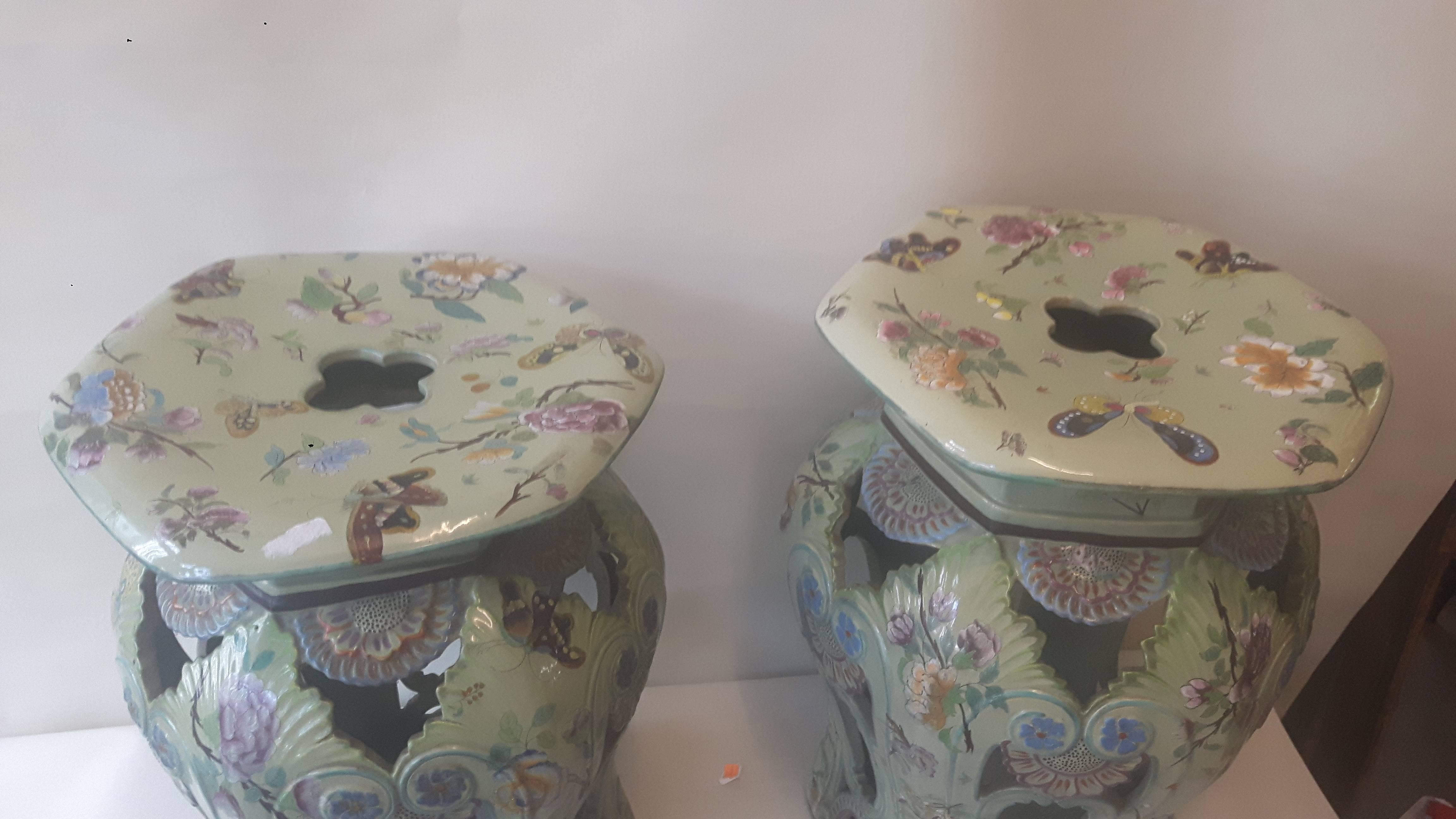 Glazed Very Rare Pair of 19th Century English Ironstone Garden Seats