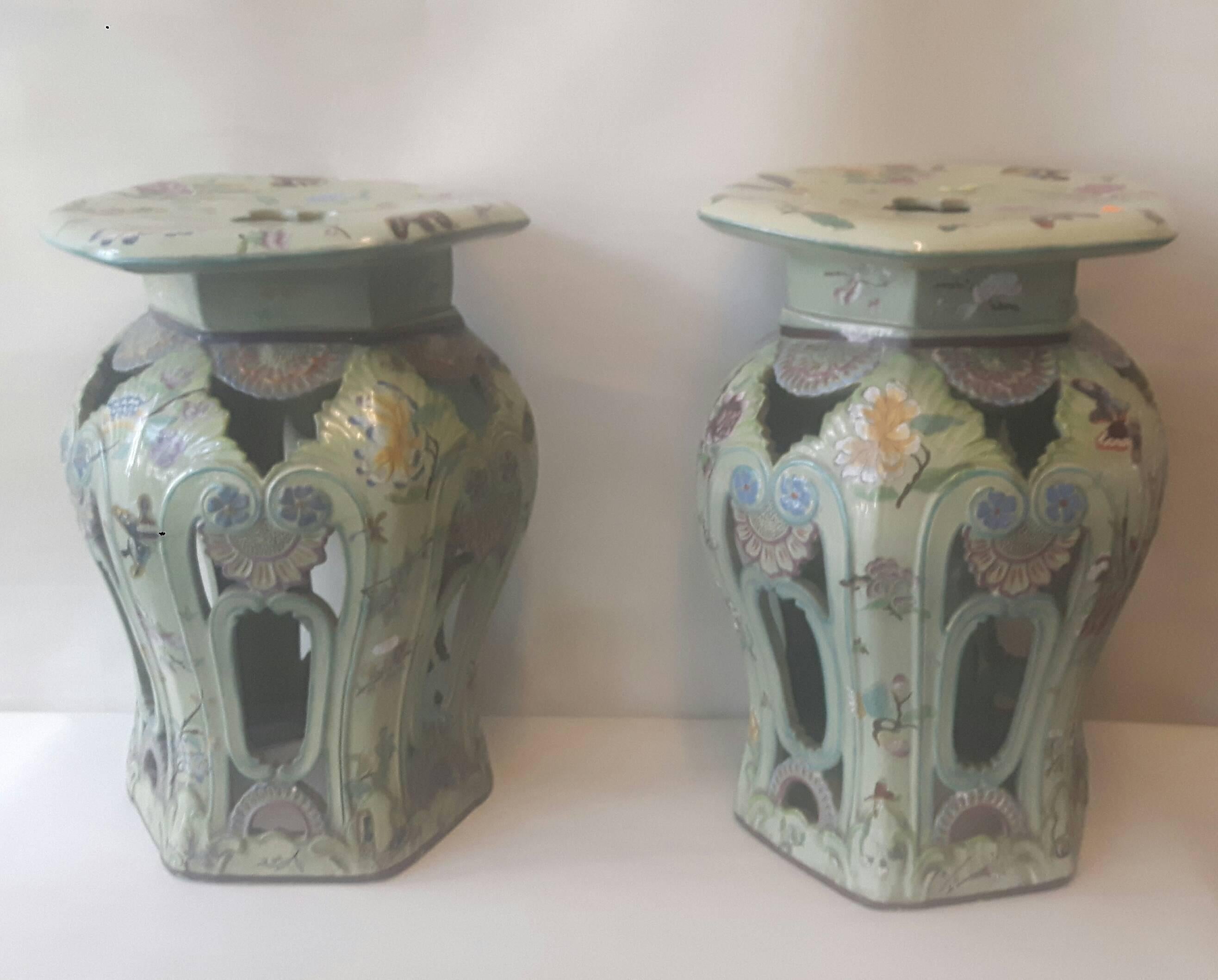 Porcelain Very Rare Pair of 19th Century English Ironstone Garden Seats