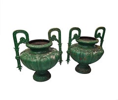 A Very Rare Pair of 19th Century Heavy Cast Iron Garden Urns