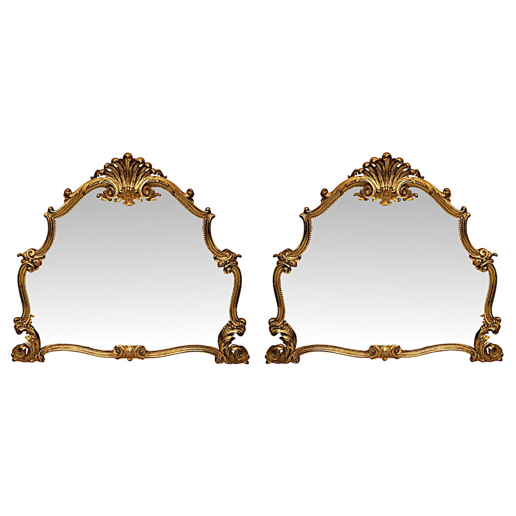 A Very Rare Pair of 19th Century Italian Giltwood Overmantel or Pier Mirrors For Sale