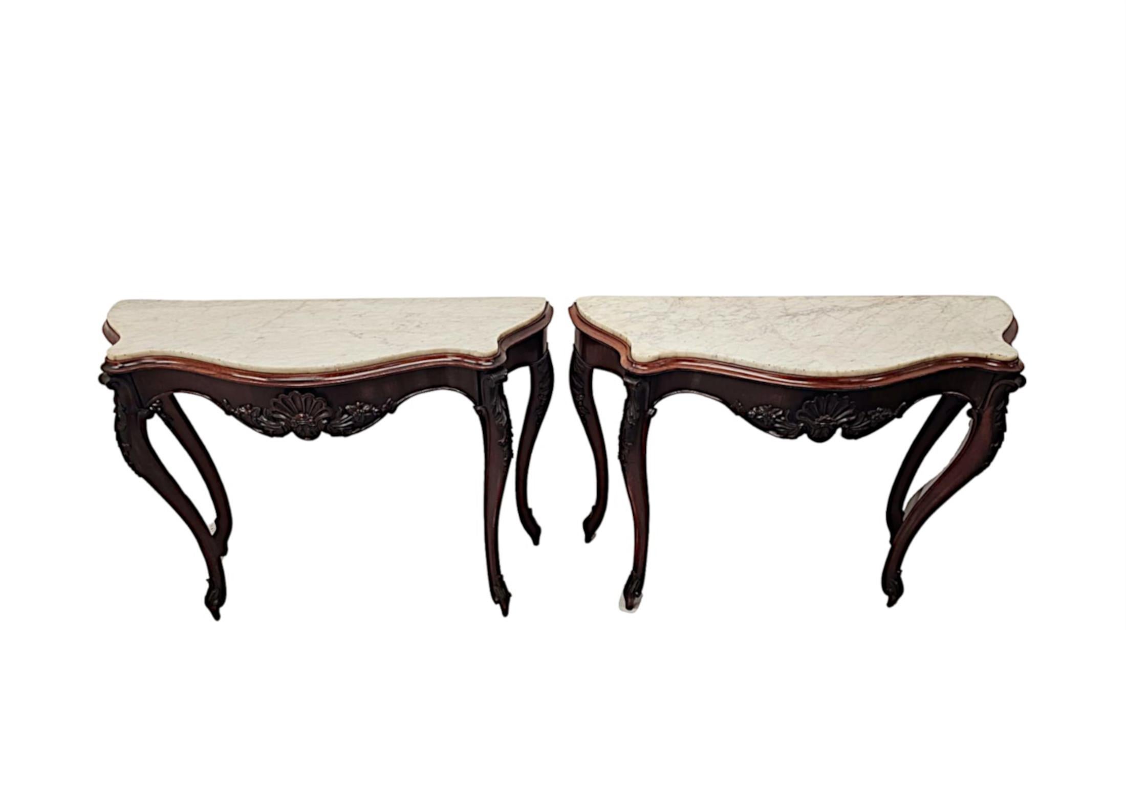 A Very Rare Pair of 19th Century Marble Top Console Tables For Sale 1