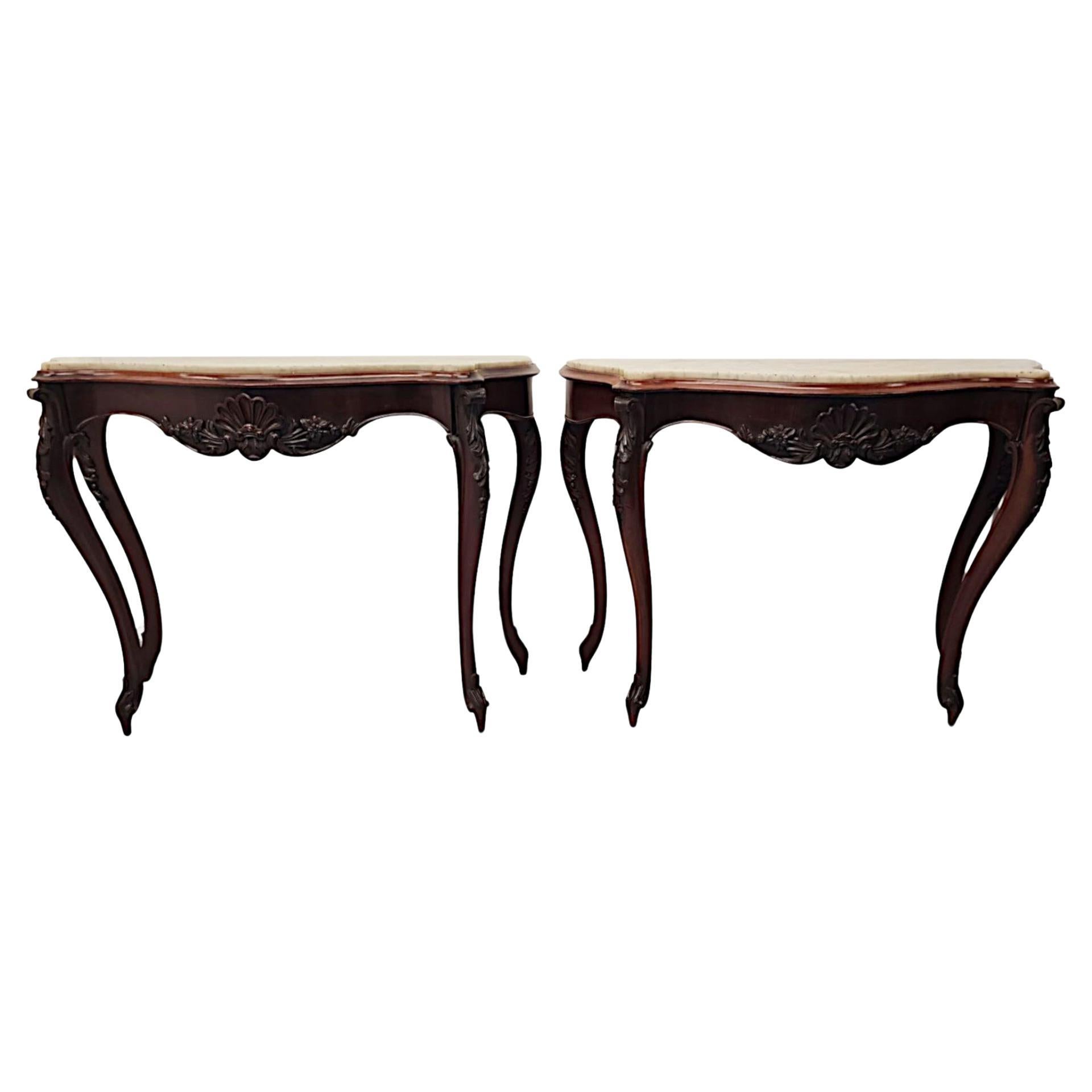 A Very Rare Pair of 19th Century Marble Top Console Tables For Sale