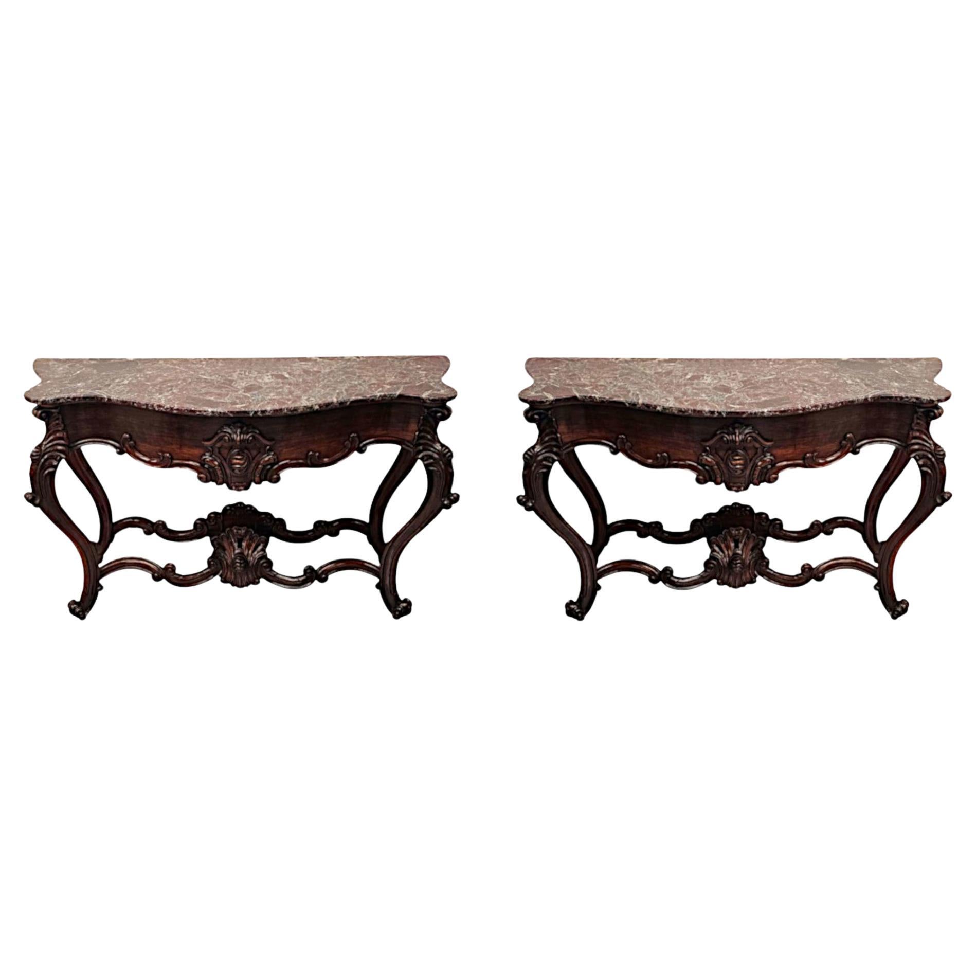  A Very Rare Pair of 19th Century Marble Top Console Tables