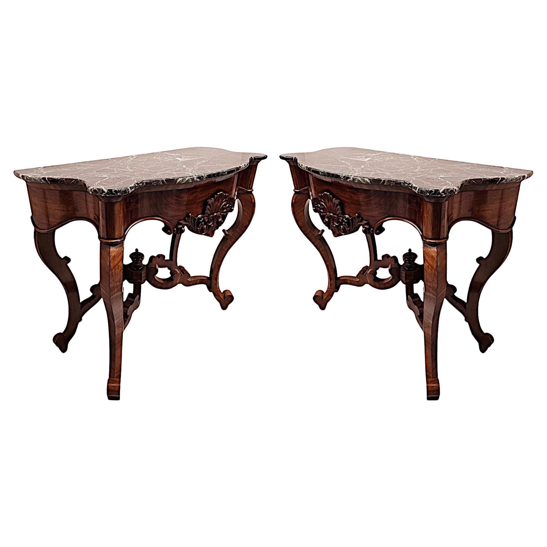 A Very Rare Pair of 19th Century Marble Top Console Tables For Sale