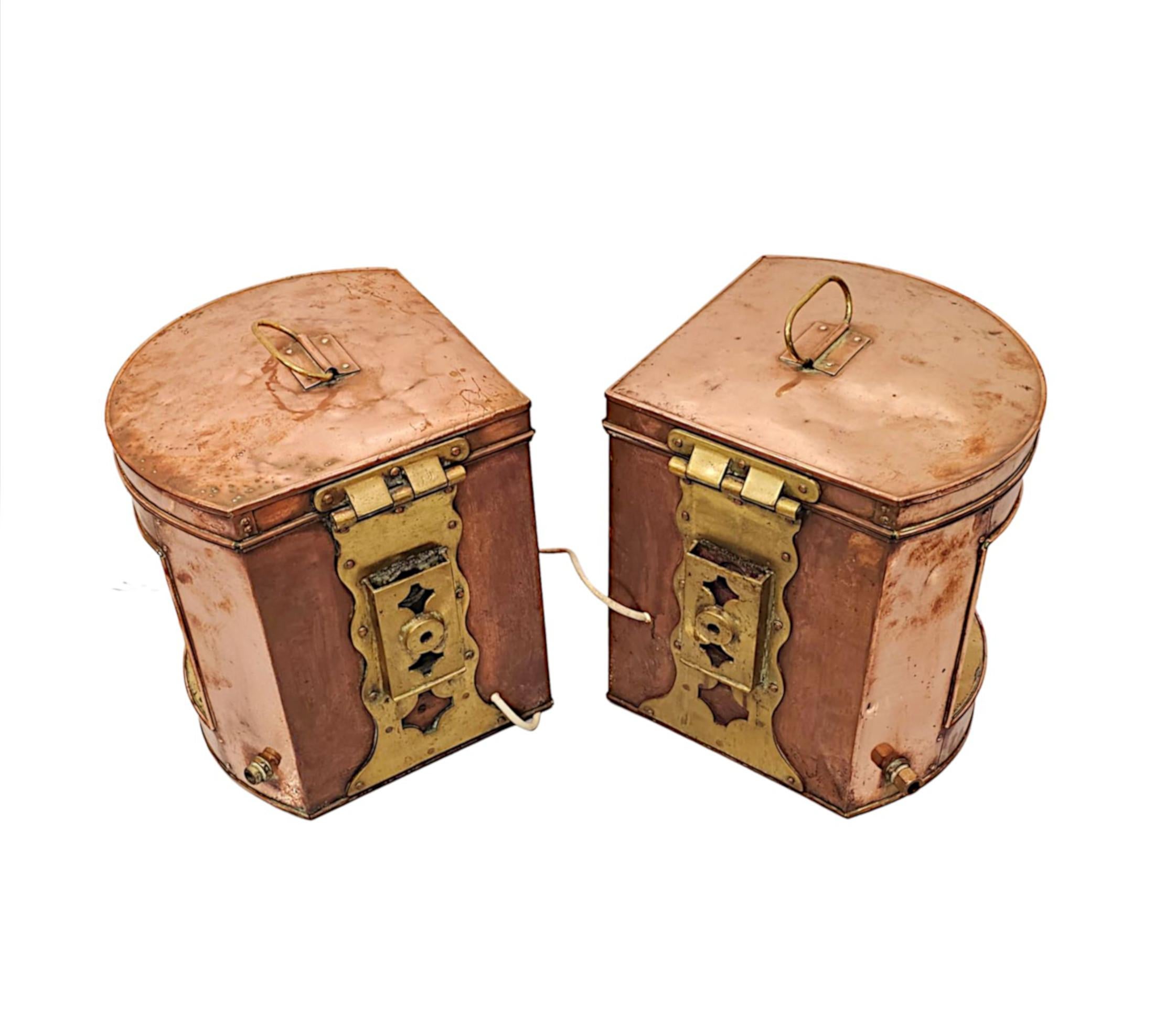 A Very Rare Pair of Early 20th Century Copper and Brass Ships Lanterns For Sale 1