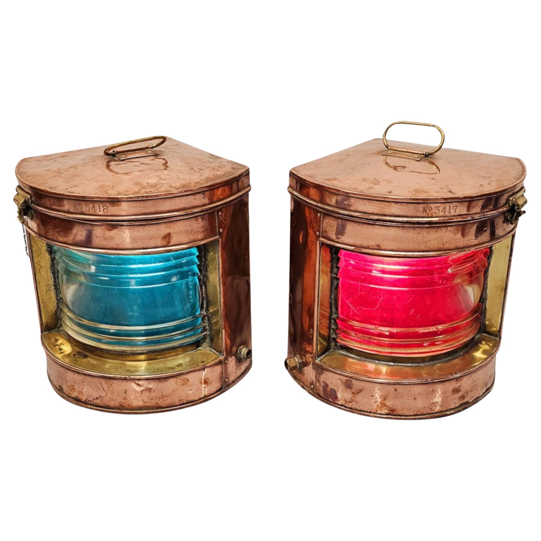 A Very Rare Pair of Early 20th Century Copper and Brass Ships Lanterns For Sale