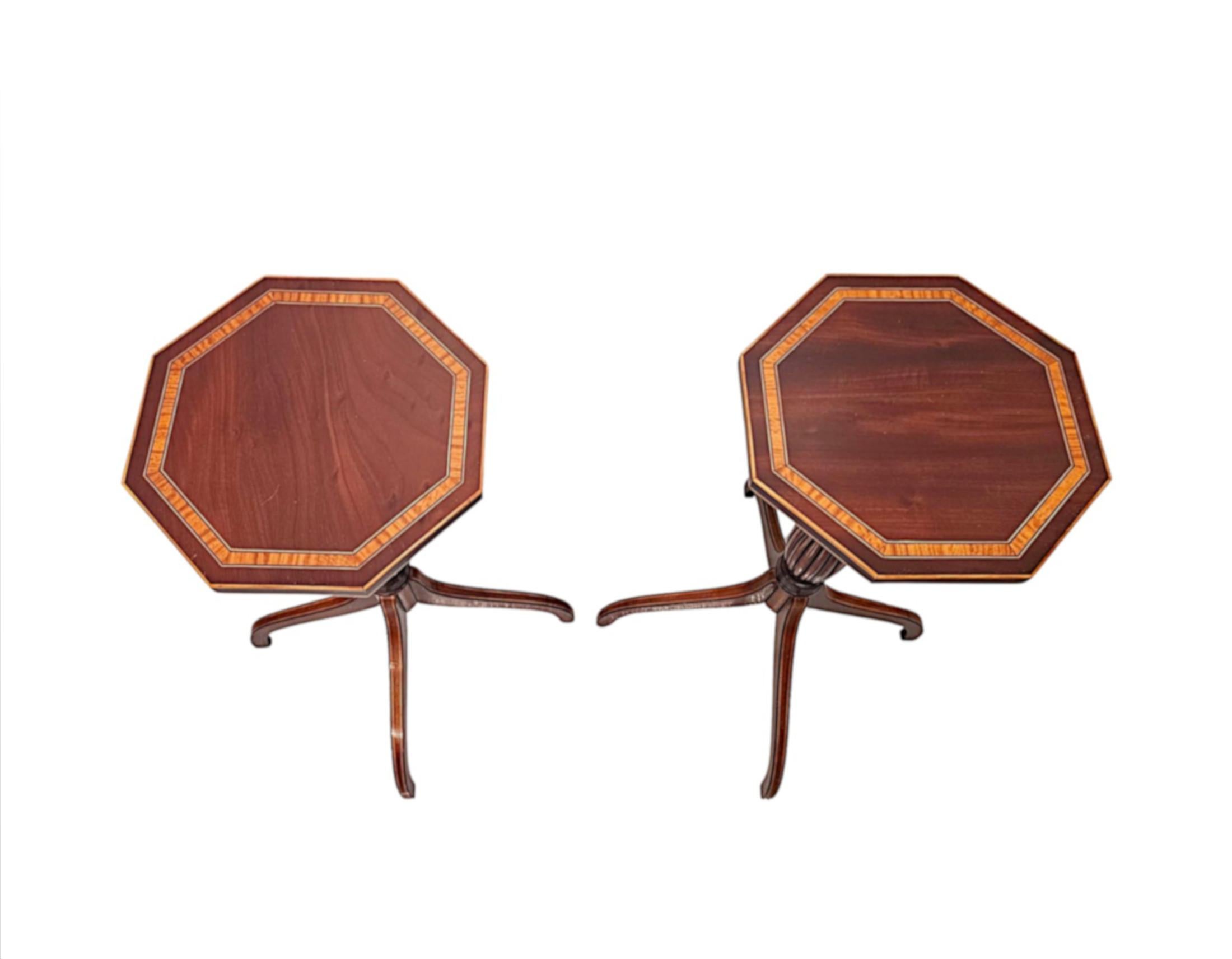 English A Very Rare Pair of Edwardian Inlaid Tall Wine Tables For Sale