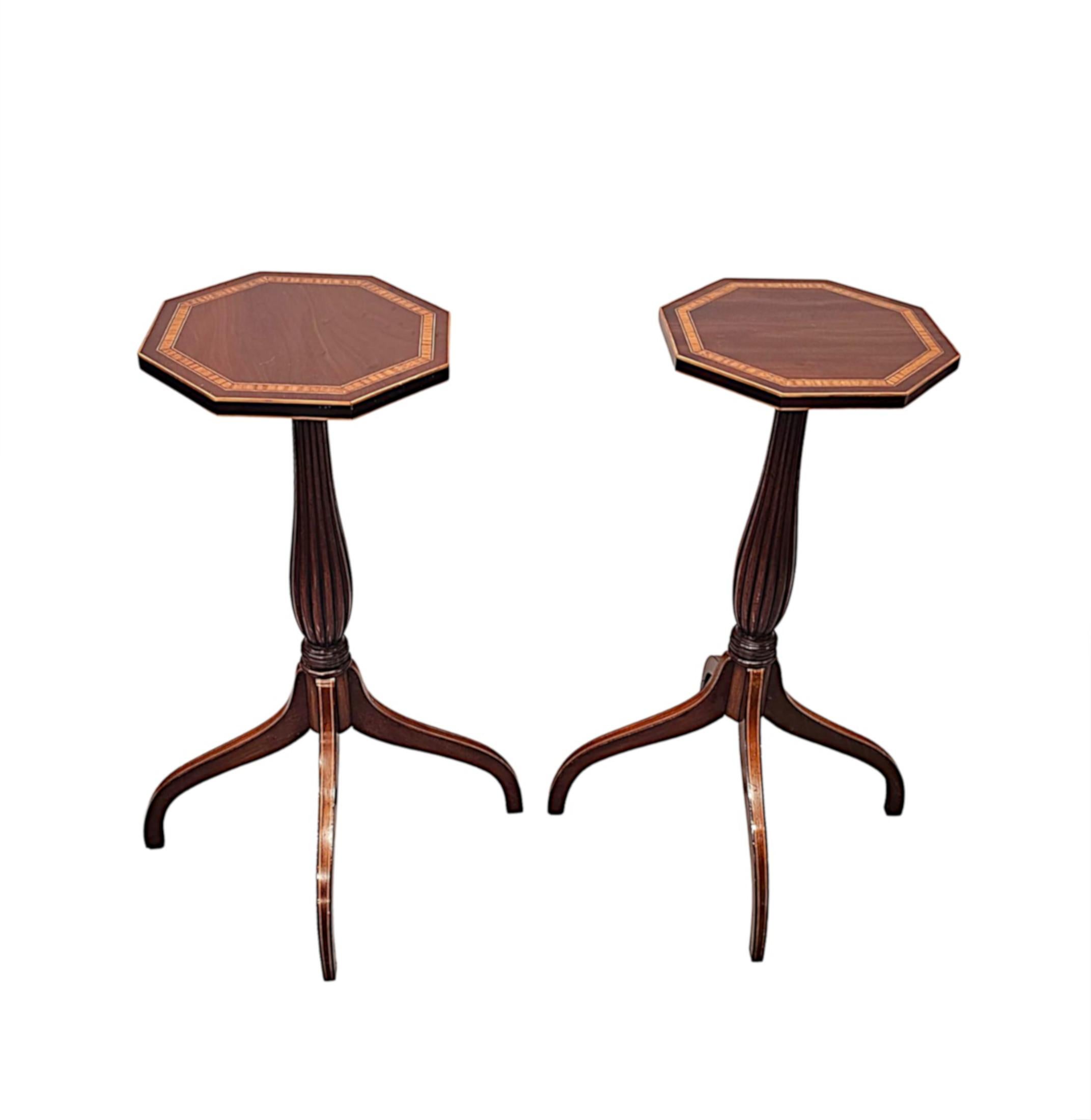 20th Century A Very Rare Pair of Edwardian Inlaid Tall Wine Tables For Sale