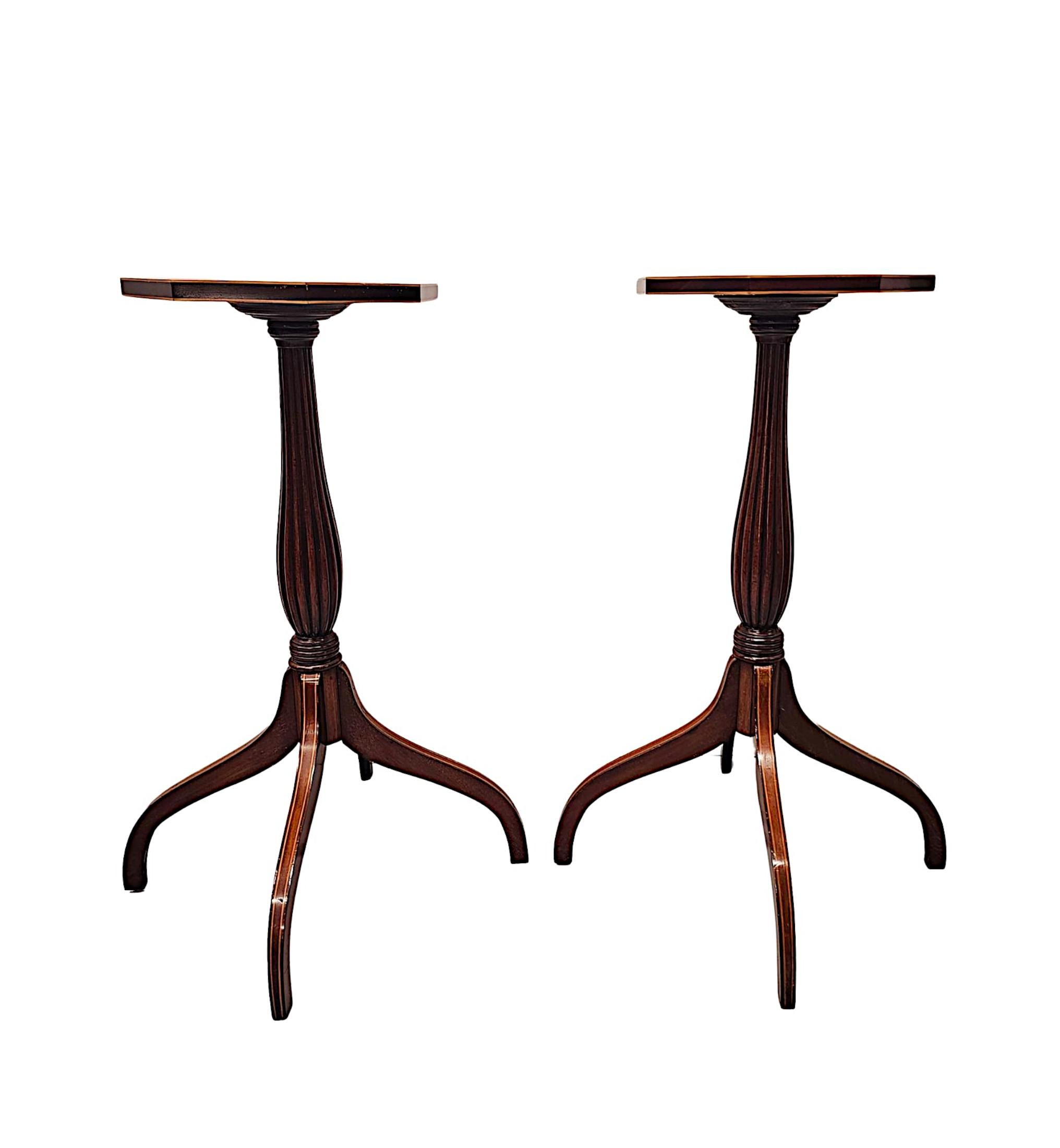 Mahogany A Very Rare Pair of Edwardian Inlaid Tall Wine Tables For Sale