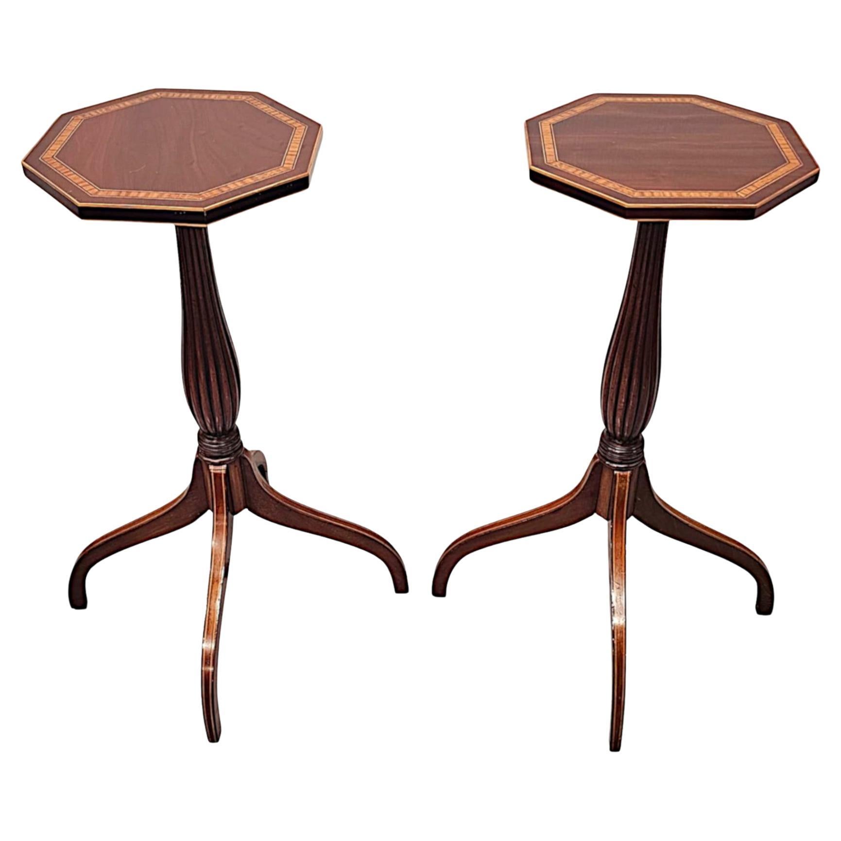 A Very Rare Pair of Edwardian Inlaid Tall Wine Tables
