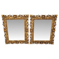 Très rare paire de miroirs encadrés en bois doré de la fin du XIXe siècle