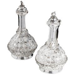 Very Rare Pair of Late 19th Century, Cut-Glass Wine Decanters