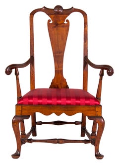 Very Rare Queen Anne Carved Birchwood and Maple Armchair, Rhode Island