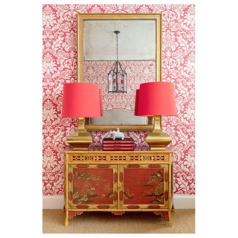 Very Rare Red Japanned and Bamboo Sideboard 1