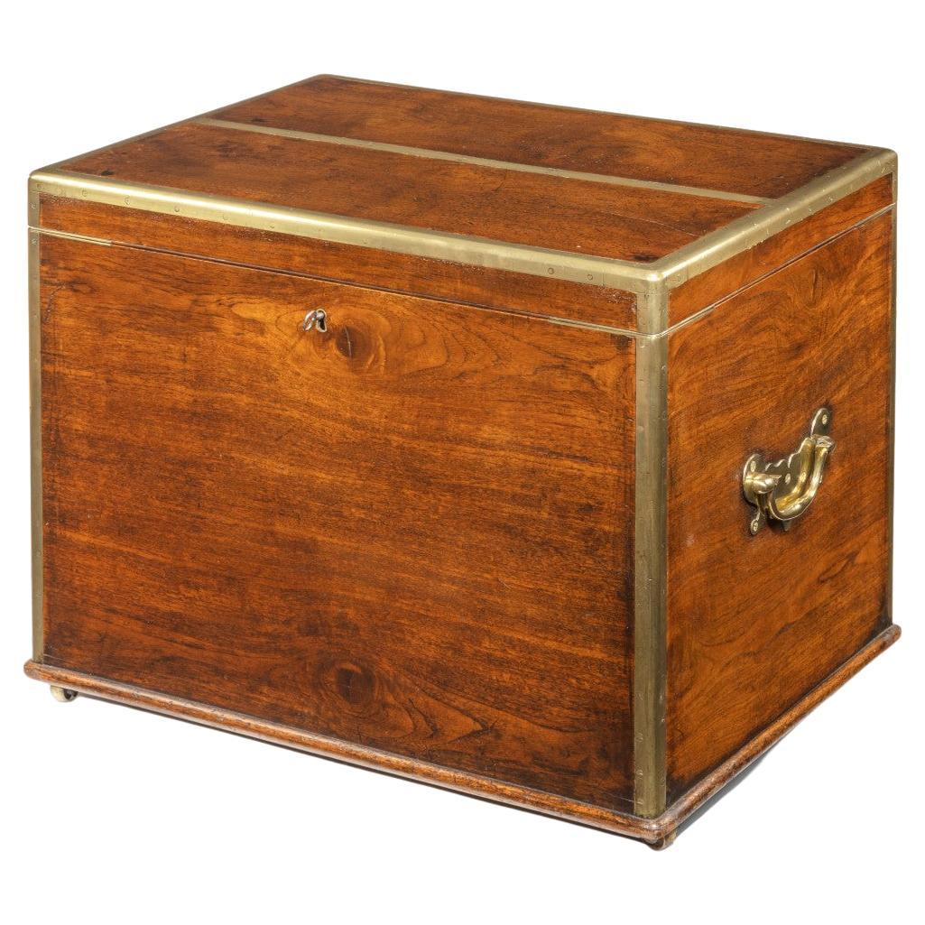Very Robust Brassbound William IV Anglo-Chinese Padouk Silver Chest For Sale