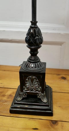 Gothic Folk Art Table Lamp, Linen Shade with Spiders, 1960, 37" Tall
