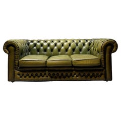 A Very Smart Late 20thC Leather Chesterfield Sofa in Olive Green