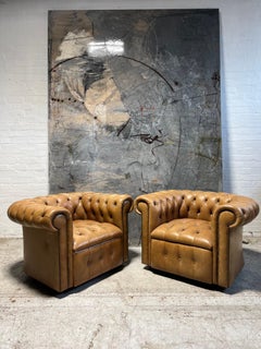A Very Smart & Neat Pair of Mid-Late 20thC Leather Chesterfield Club Chairs