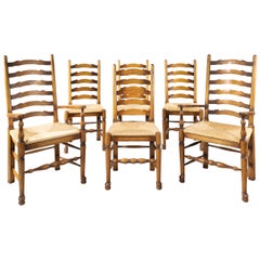 Very Sturdy Set Mid-20th Century of 6 ‘4+2’ Ladderback Country Chairs