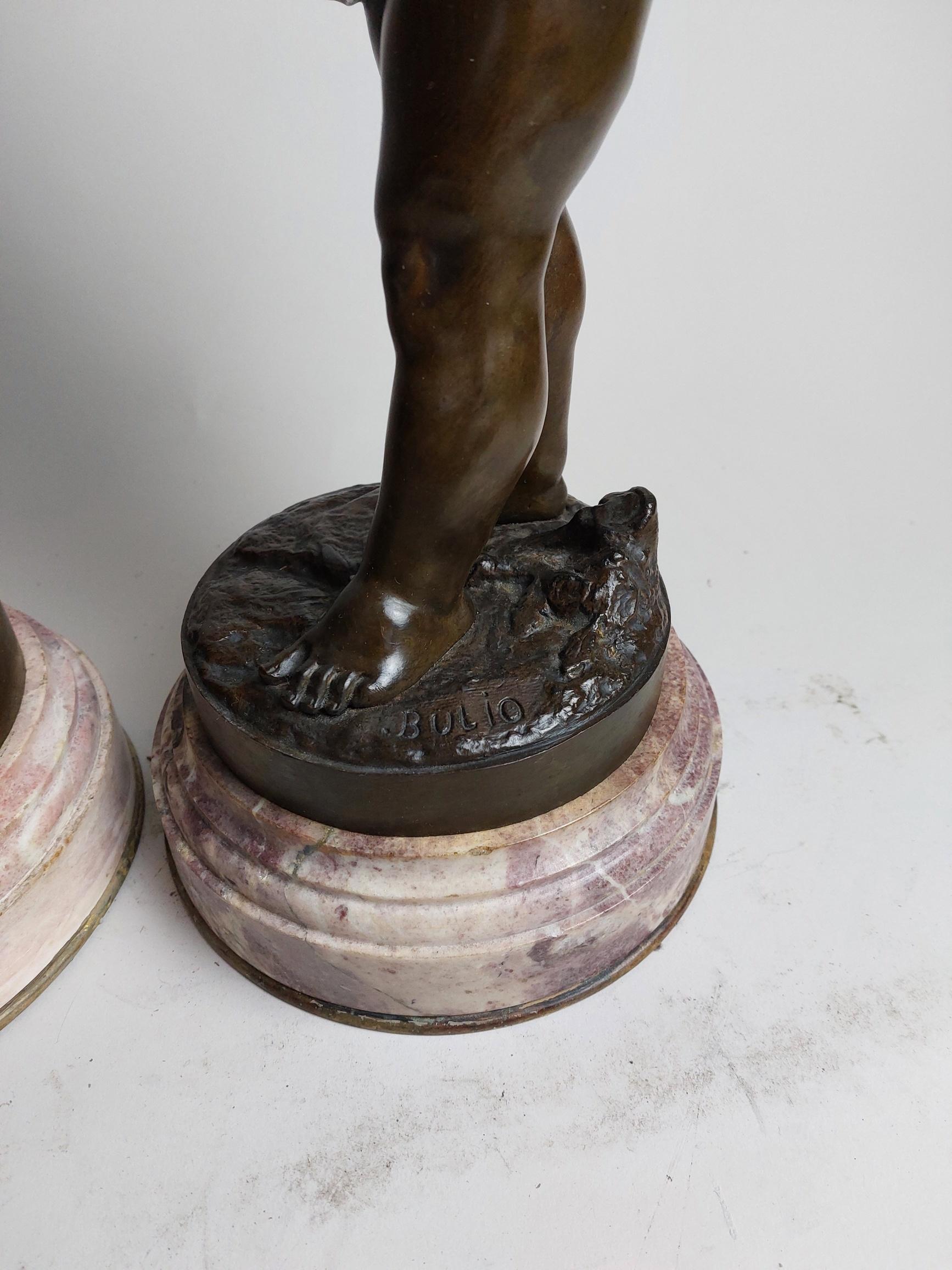 Very Sweet Pair of 19th Century French Bronzes Depicting Cherubs Signed Bulio In Good Condition For Sale In London, GB