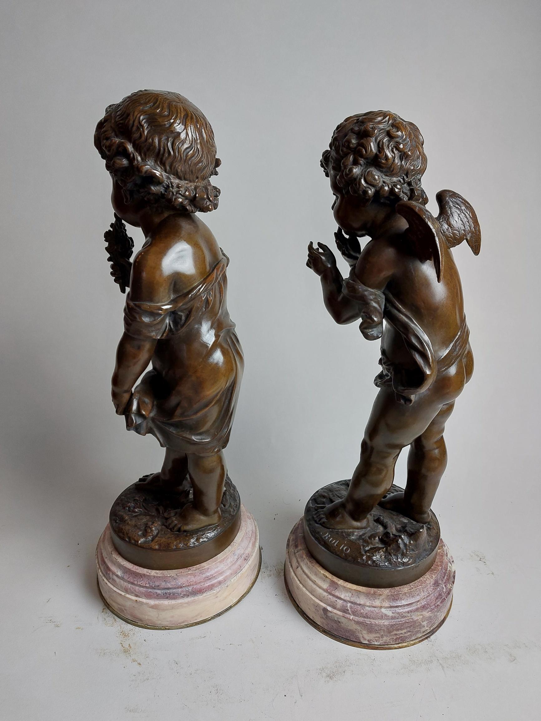 Very Sweet Pair of 19th Century French Bronzes Depicting Cherubs Signed Bulio For Sale 2