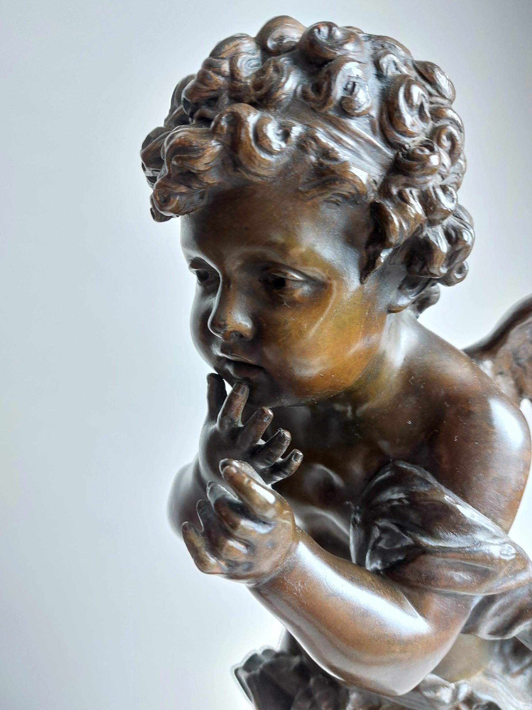Very Sweet Pair of 19th Century French Bronzes Depicting Cherubs Signed Bulio For Sale 4