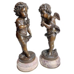 Very Sweet Pair of 19th Century French Bronzes Depicting Cherubs Signed Bulio
