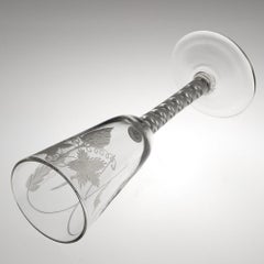 A Very Tall Engraved Opaque Twist Stem Ale Glass, c1760