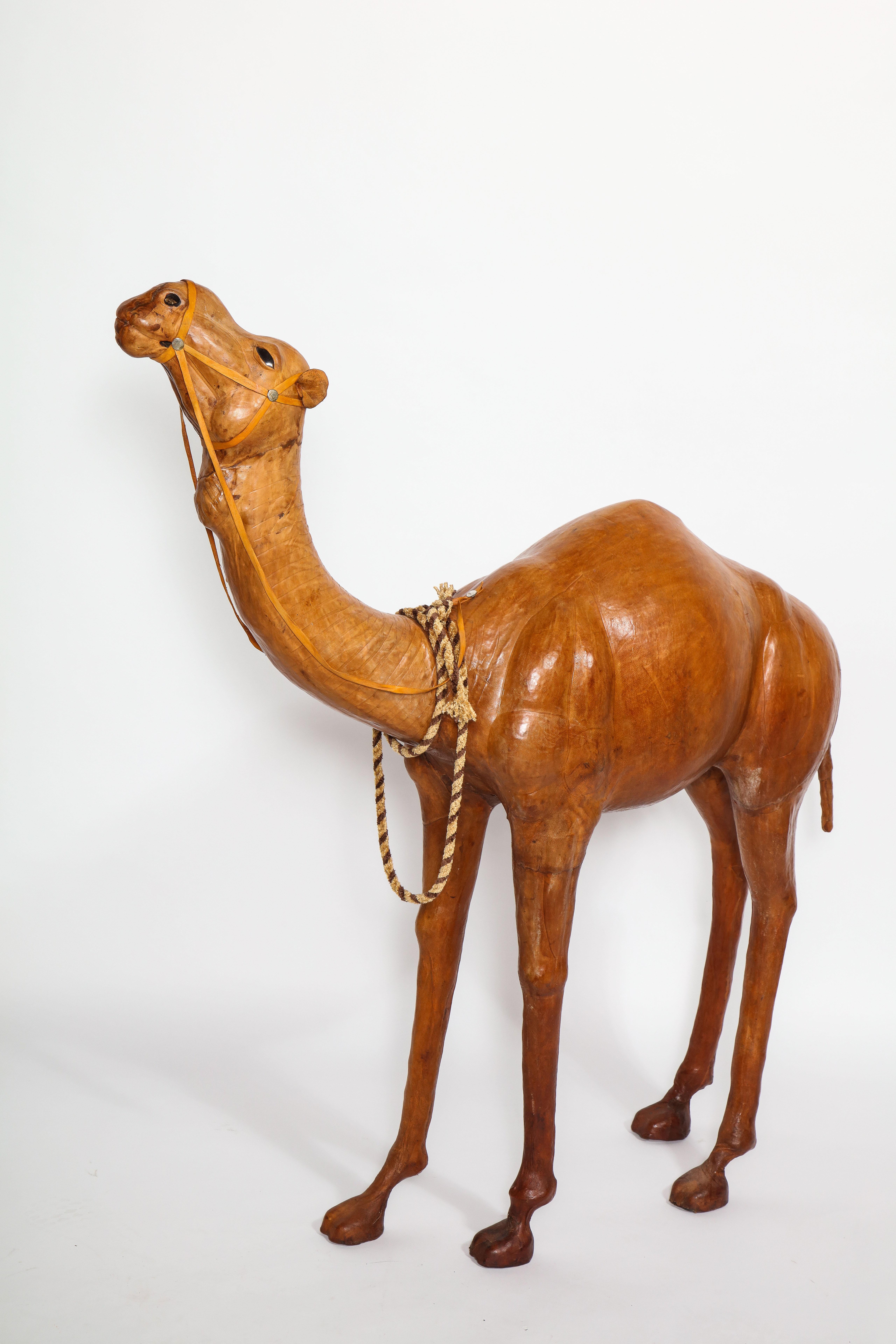 Pressed Very Unusual French 1940s Model of a Camel, Made of Tanned Leather For Sale