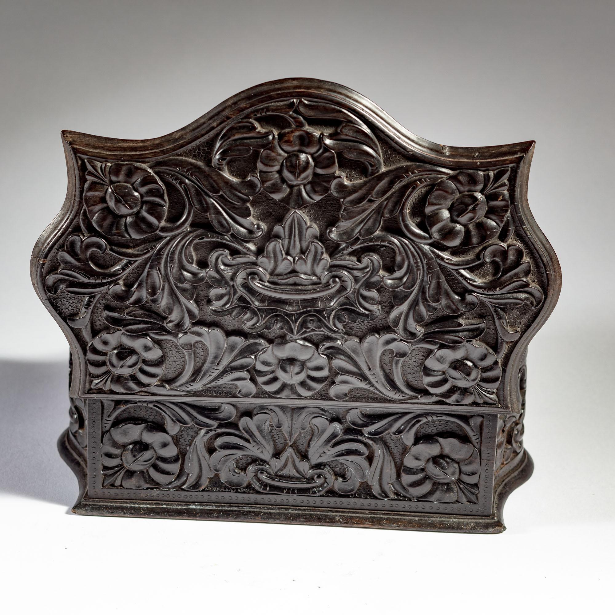 Very Unusual Mid 19th Century Ceylonese Carved Ebony Workbox In Good Condition In London, by appointment only