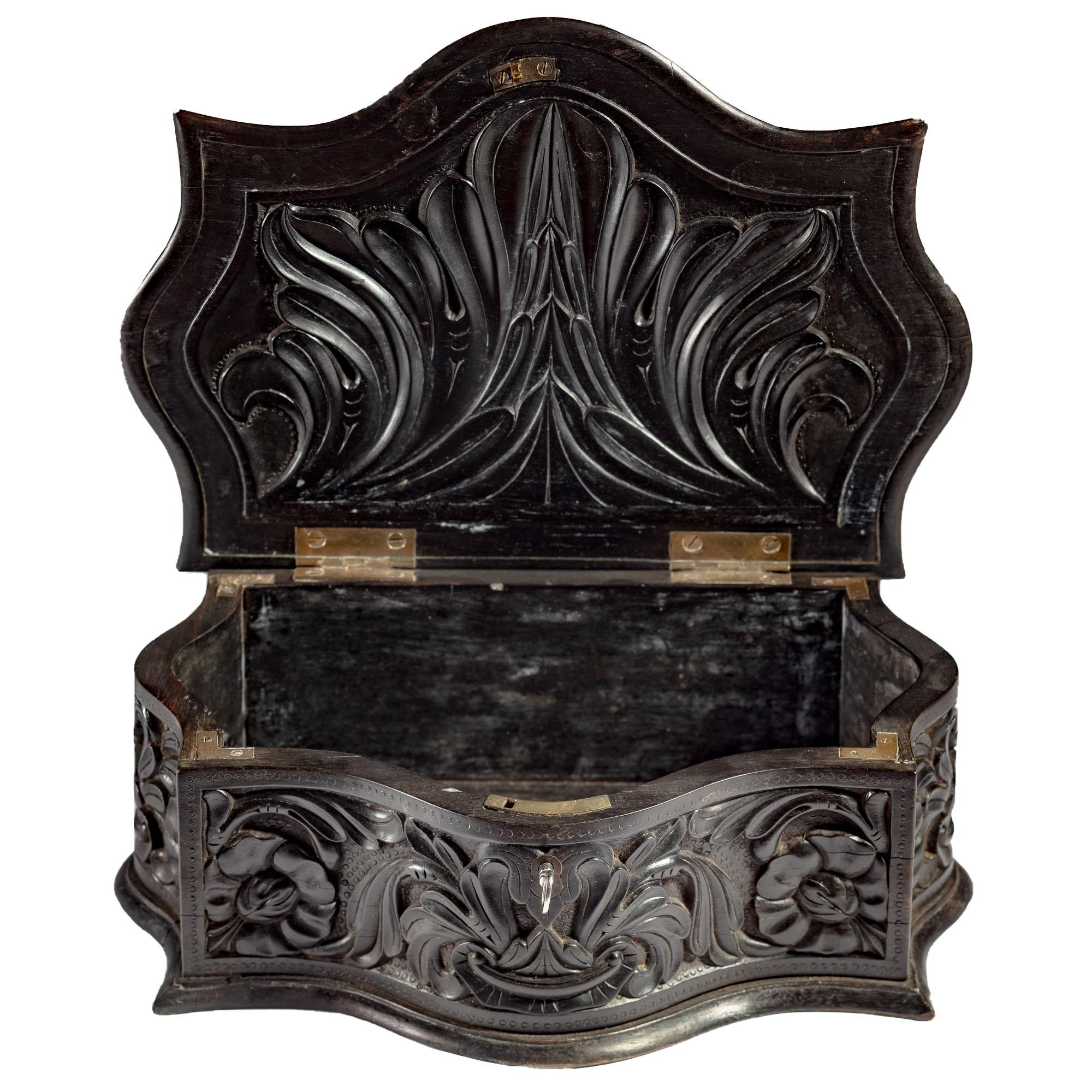Very Unusual Mid 19th Century Ceylonese Carved Ebony Workbox 1