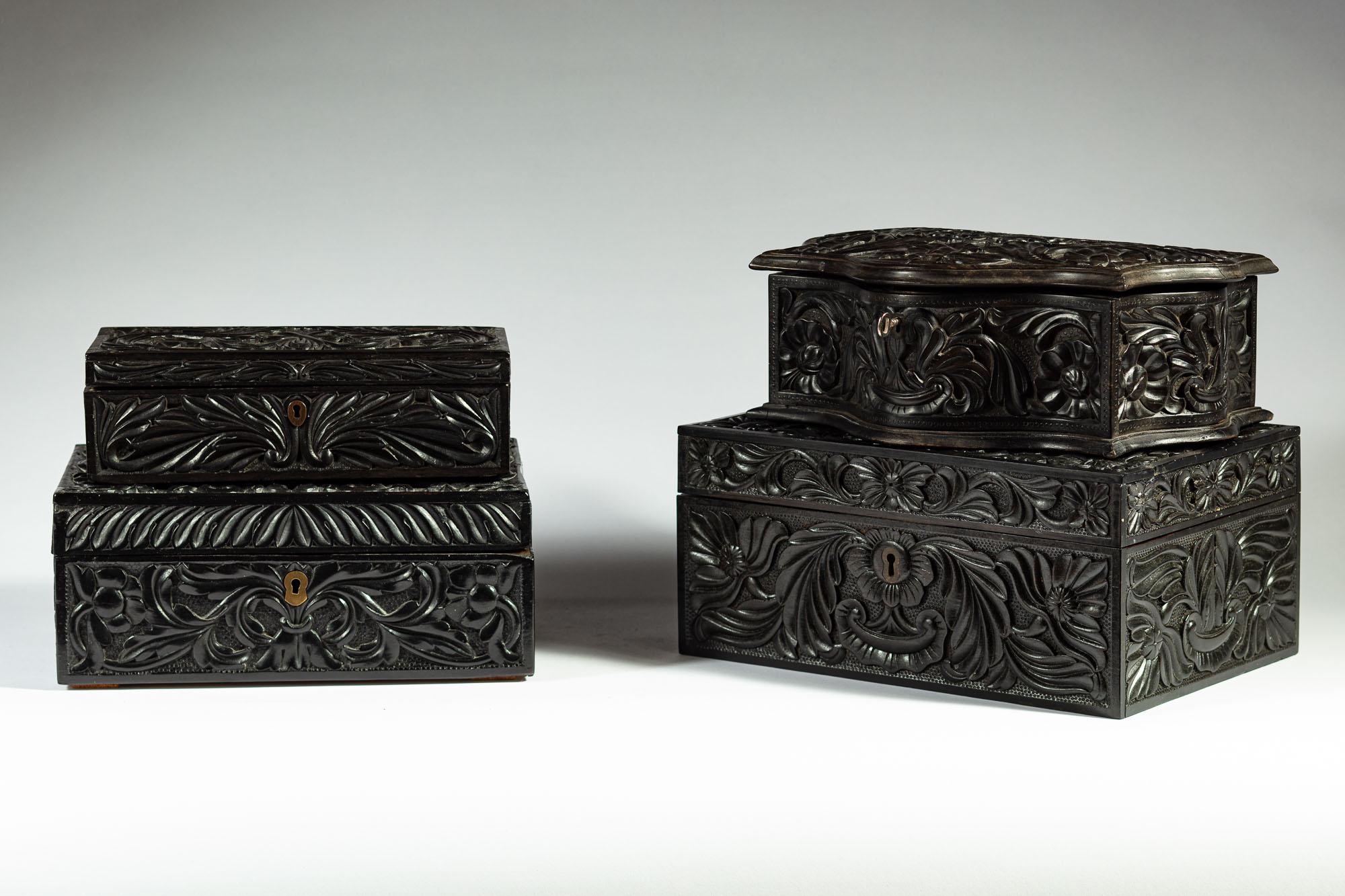 Very Unusual Mid 19th Century Ceylonese Carved Ebony Workbox 5