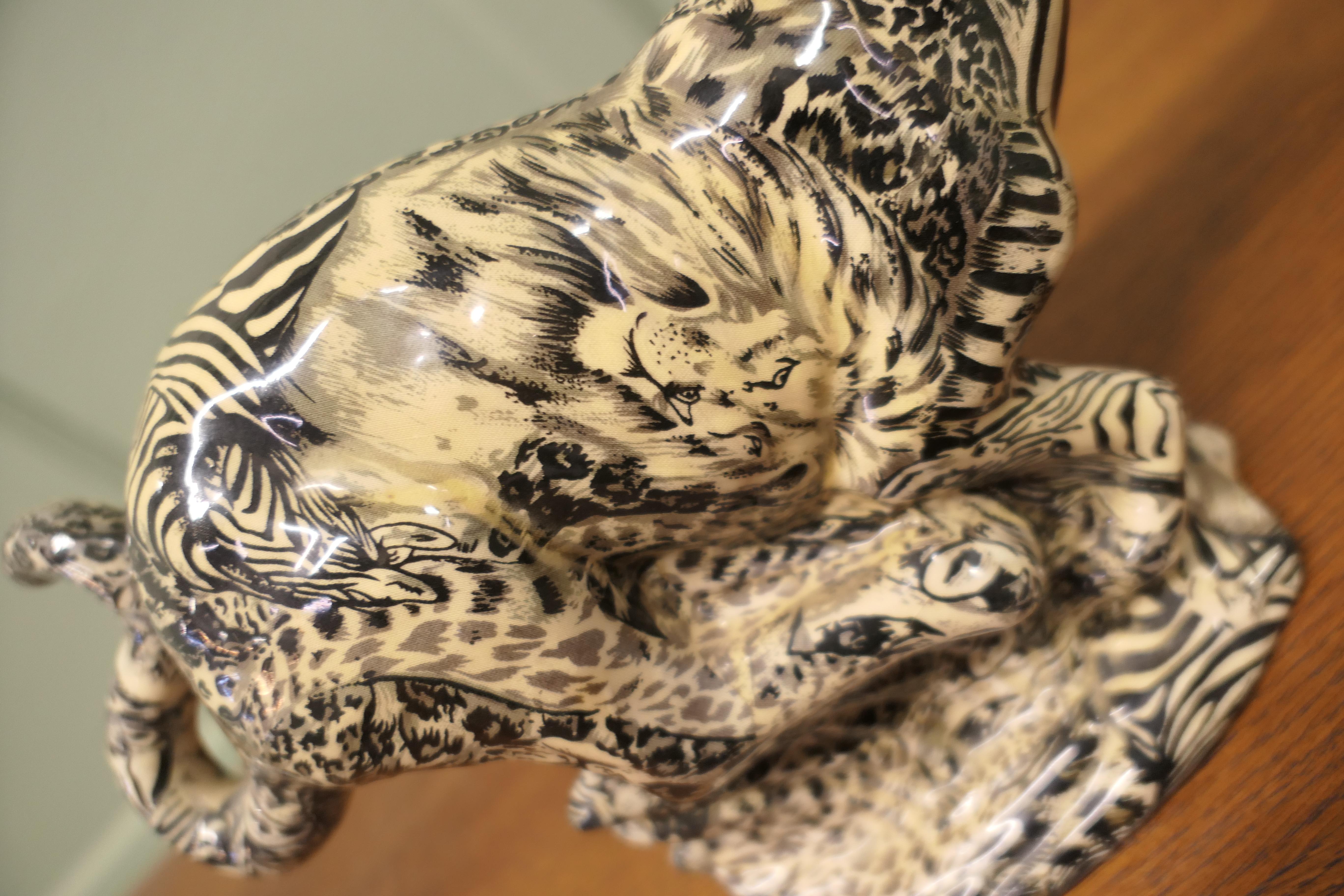 Post-Modern A Very Unusual Patchwork Collage Ceramic Cheetah For Sale