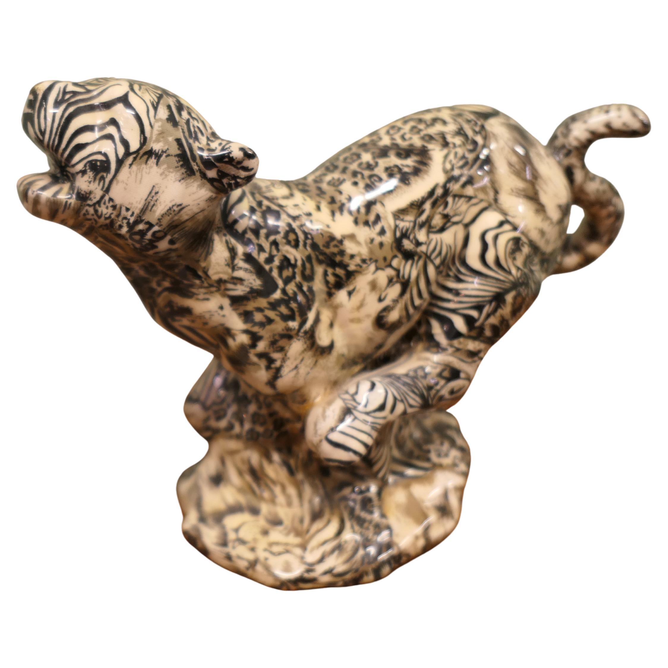 A Very Unusual Patchwork Collage Ceramic Cheetah For Sale