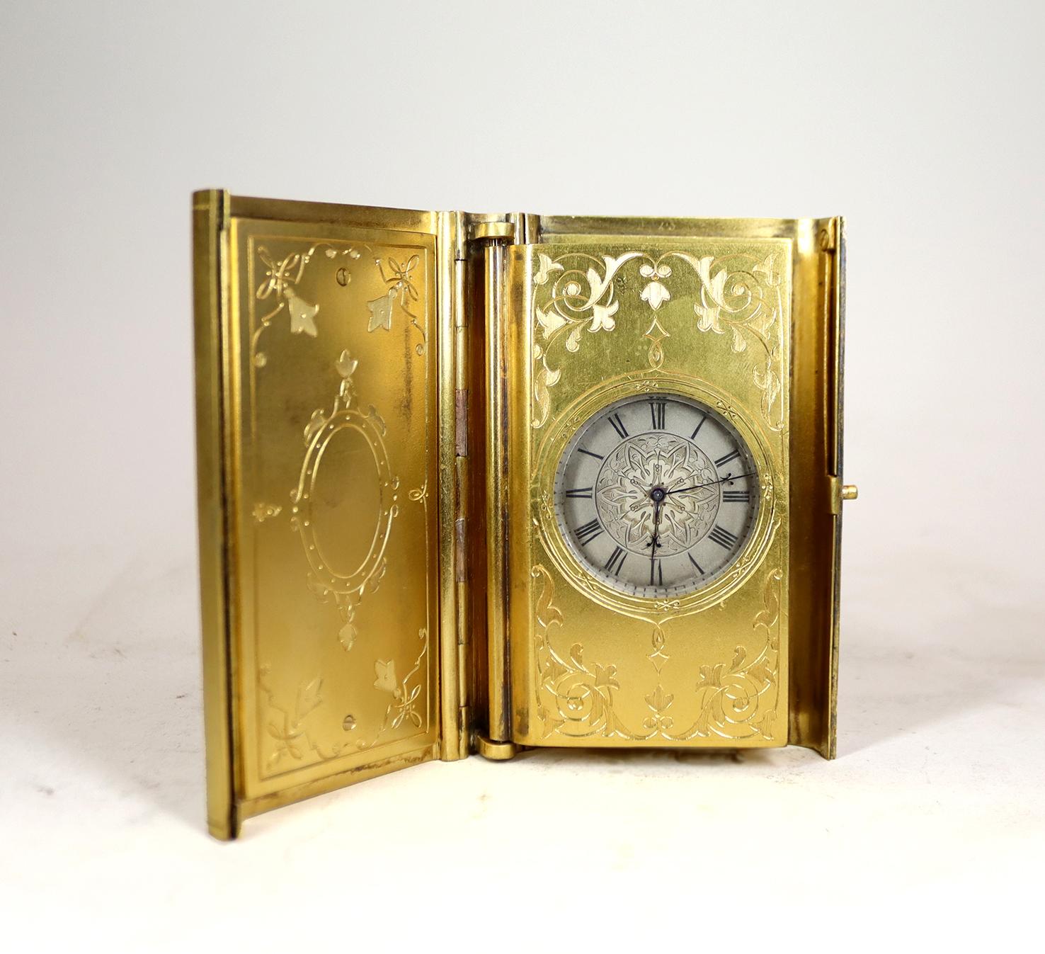English A Very Unusual Travel Clock in The Shape of a Prayer Book For Sale