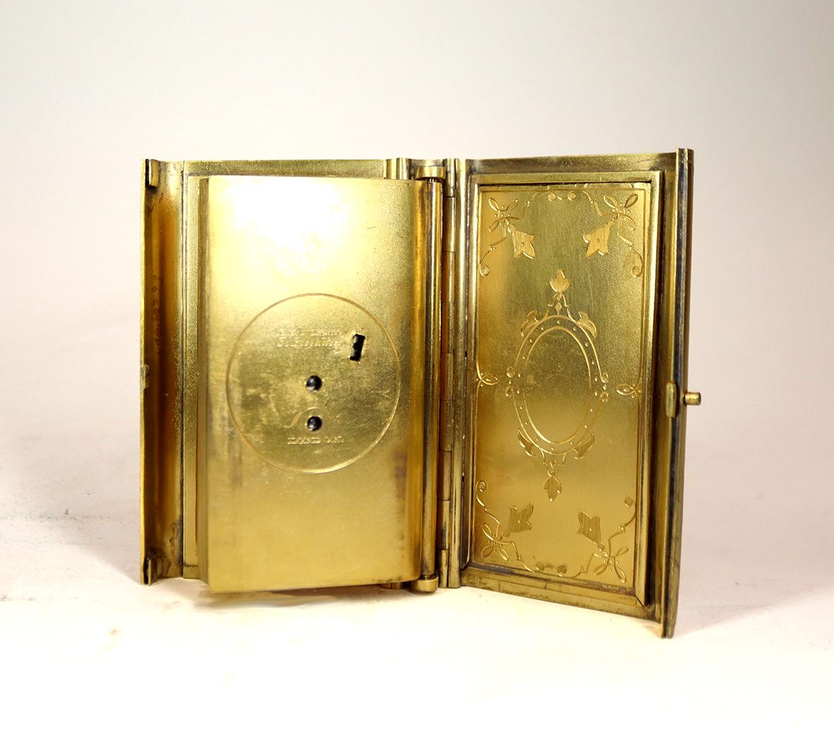 Gilt A Very Unusual Travel Clock in The Shape of a Prayer Book For Sale
