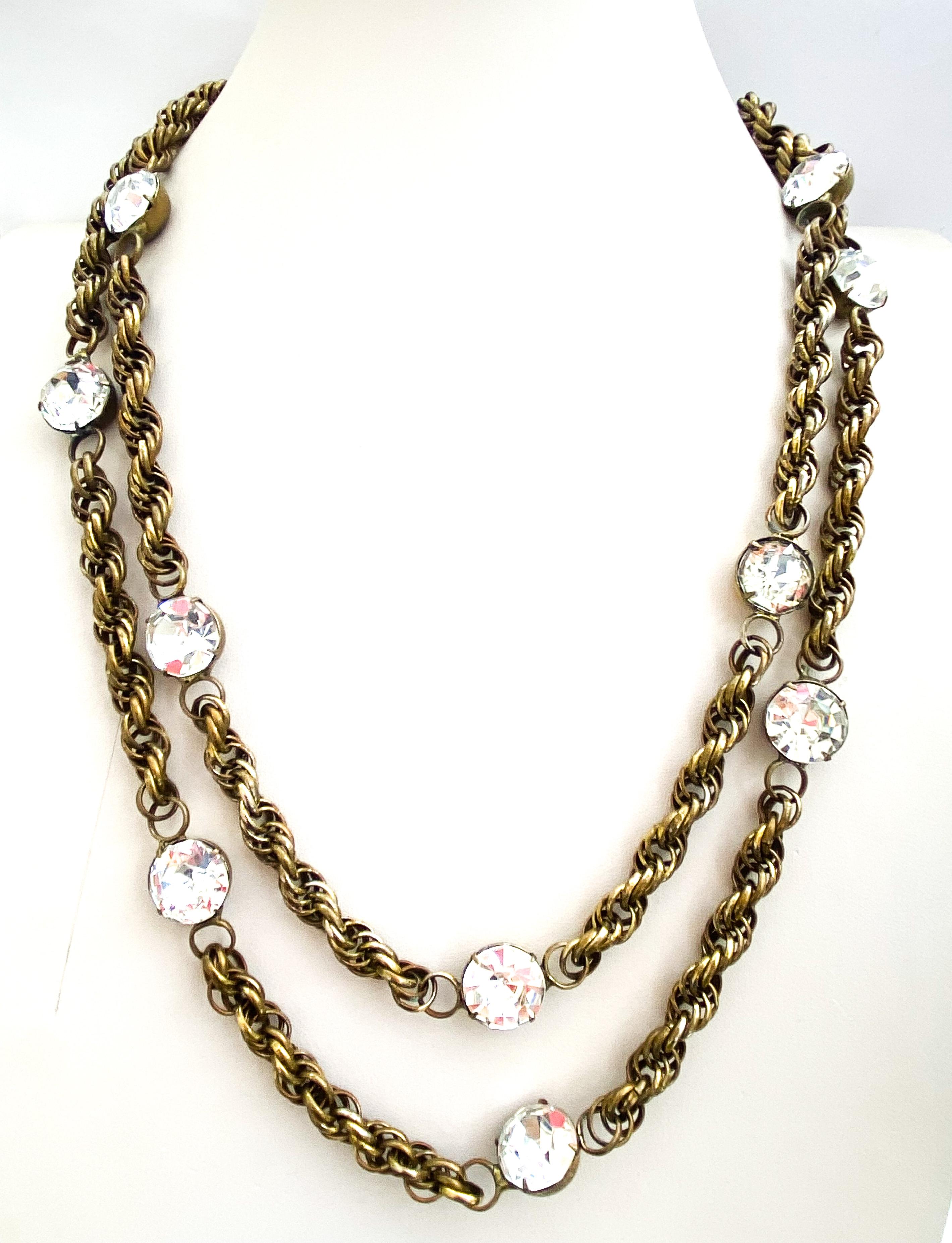 A very very long twist link chain necklace, studded with large pastes, 1980s In Good Condition For Sale In Greyabbey, County Down