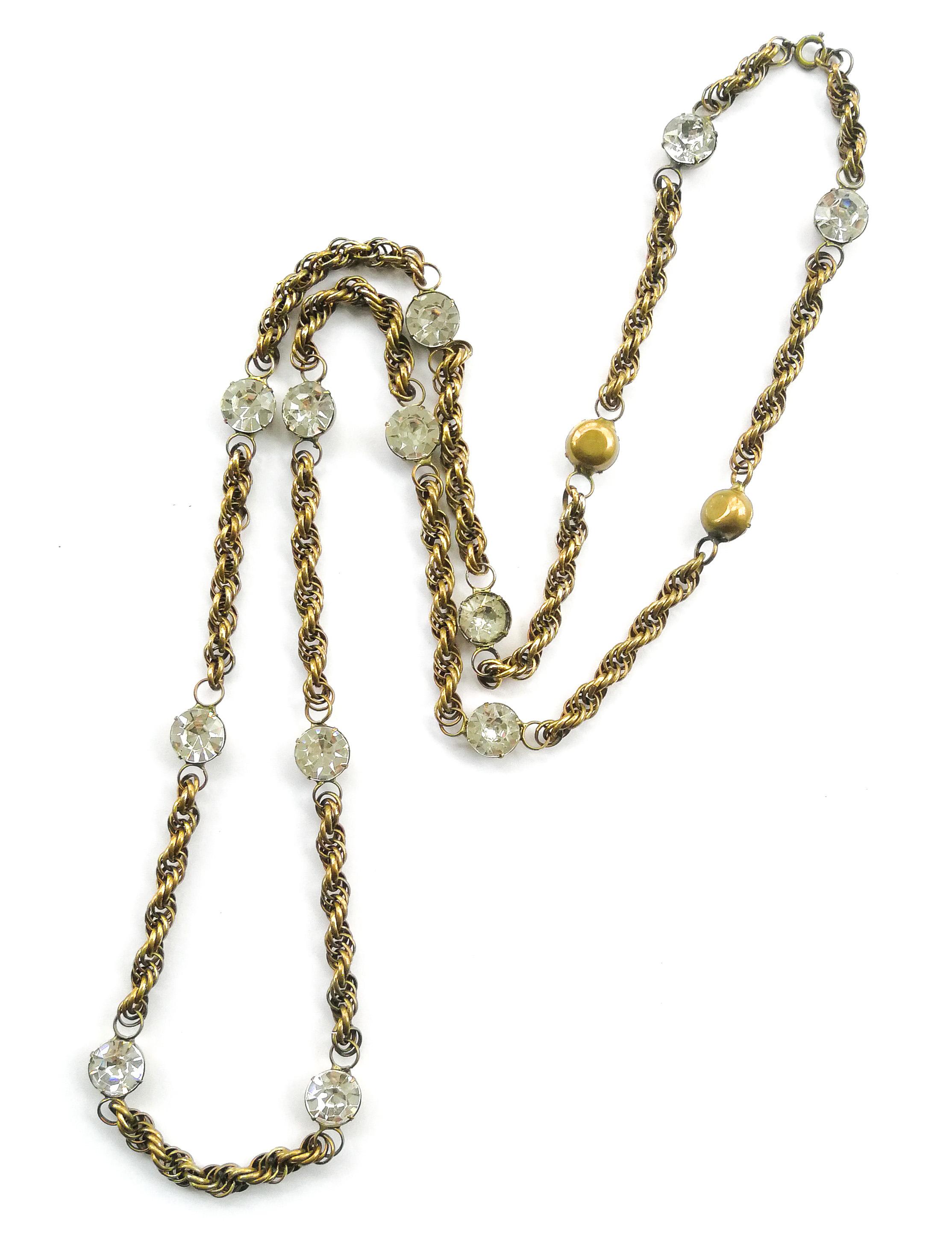 A very very long twist link chain necklace, studded with large pastes, 1980s For Sale 1