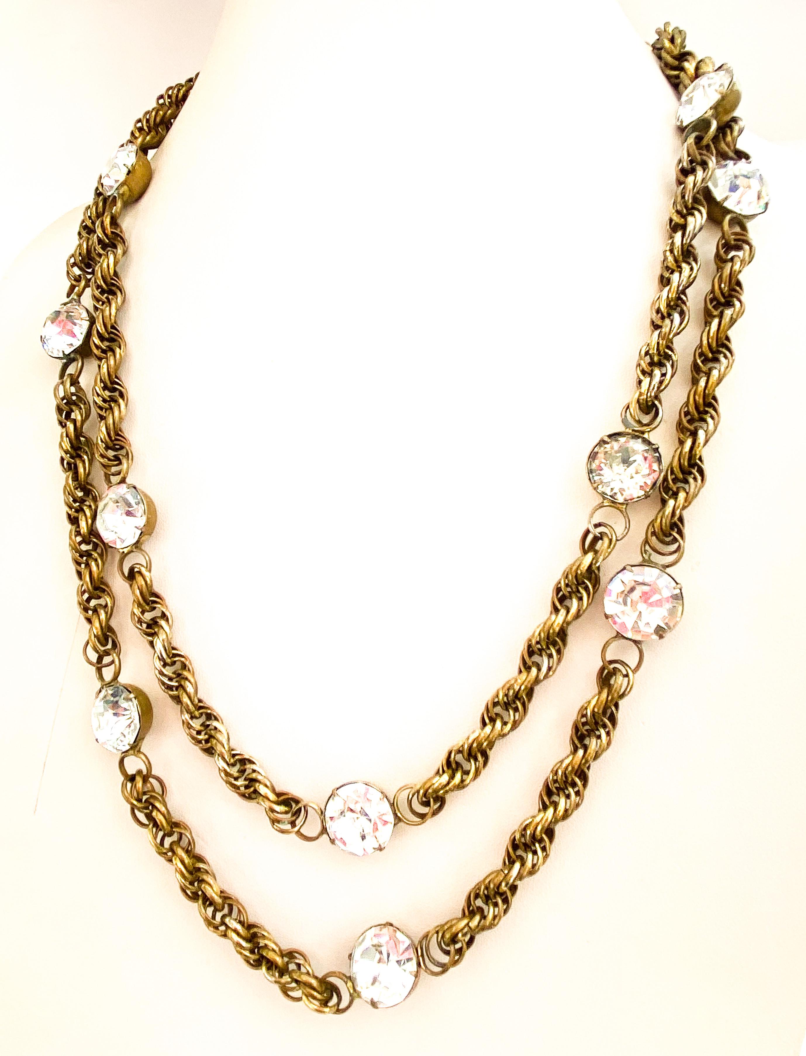 A very very long twist link chain necklace, studded with large pastes, 1980s For Sale 4