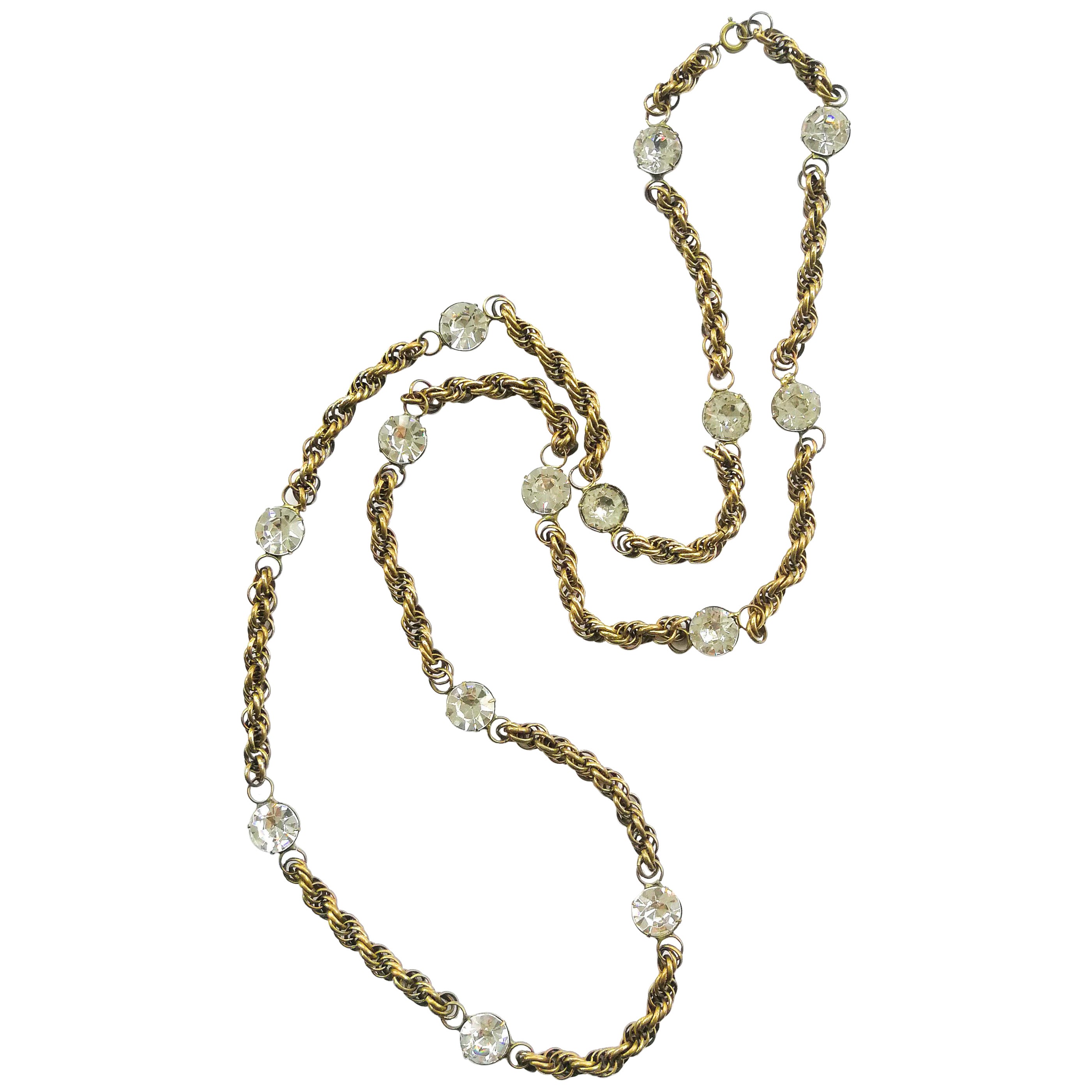 A very very long twist link chain necklace, studded with large pastes, 1980s
