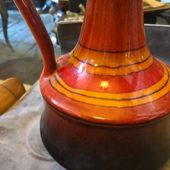 1970s Verzolini Mid-Century Modern Italian Red and Brown Ceramic Vase