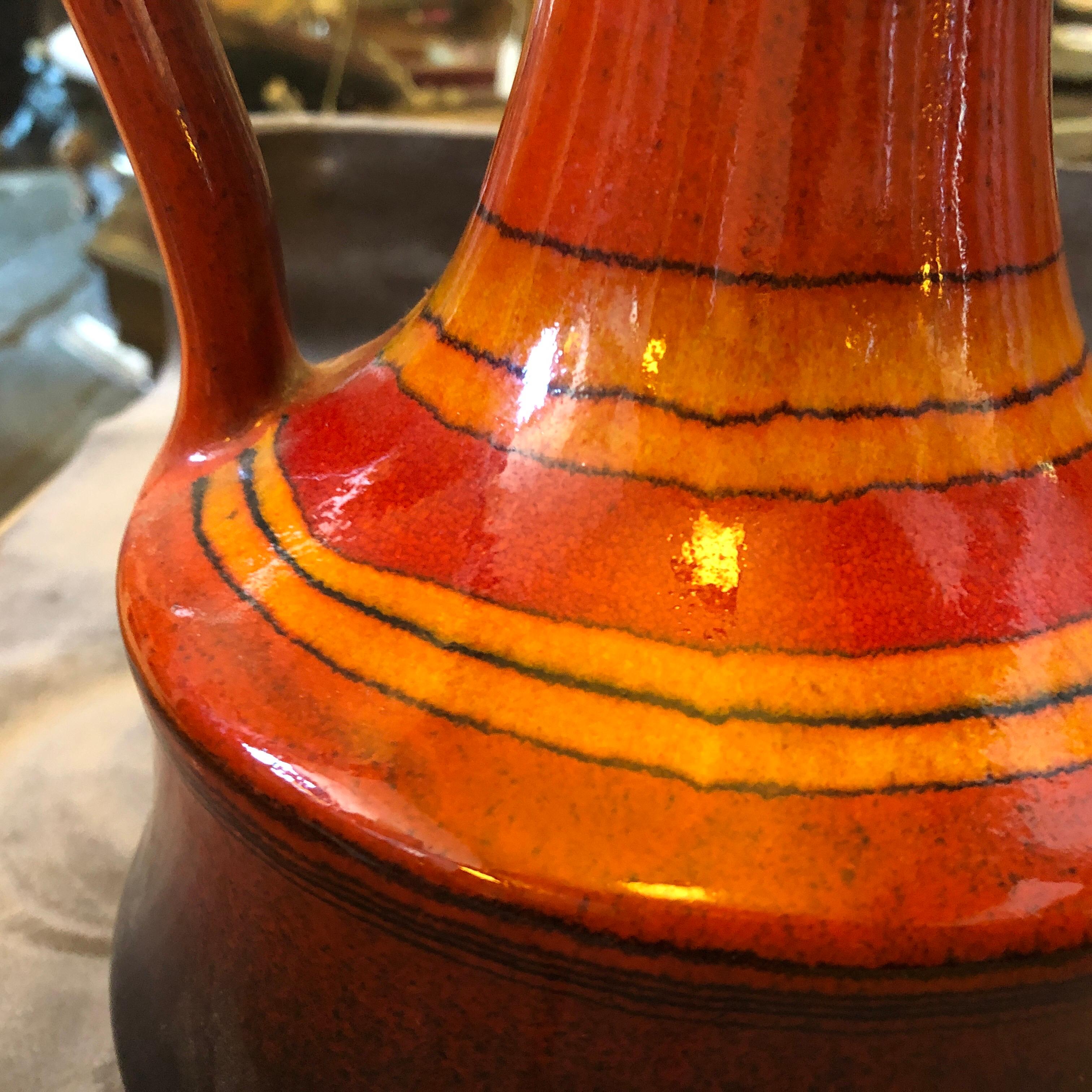 1970s Verzolini Mid-Century Modern Italian Red and Brown Ceramic Vase In Good Condition In Aci Castello, IT