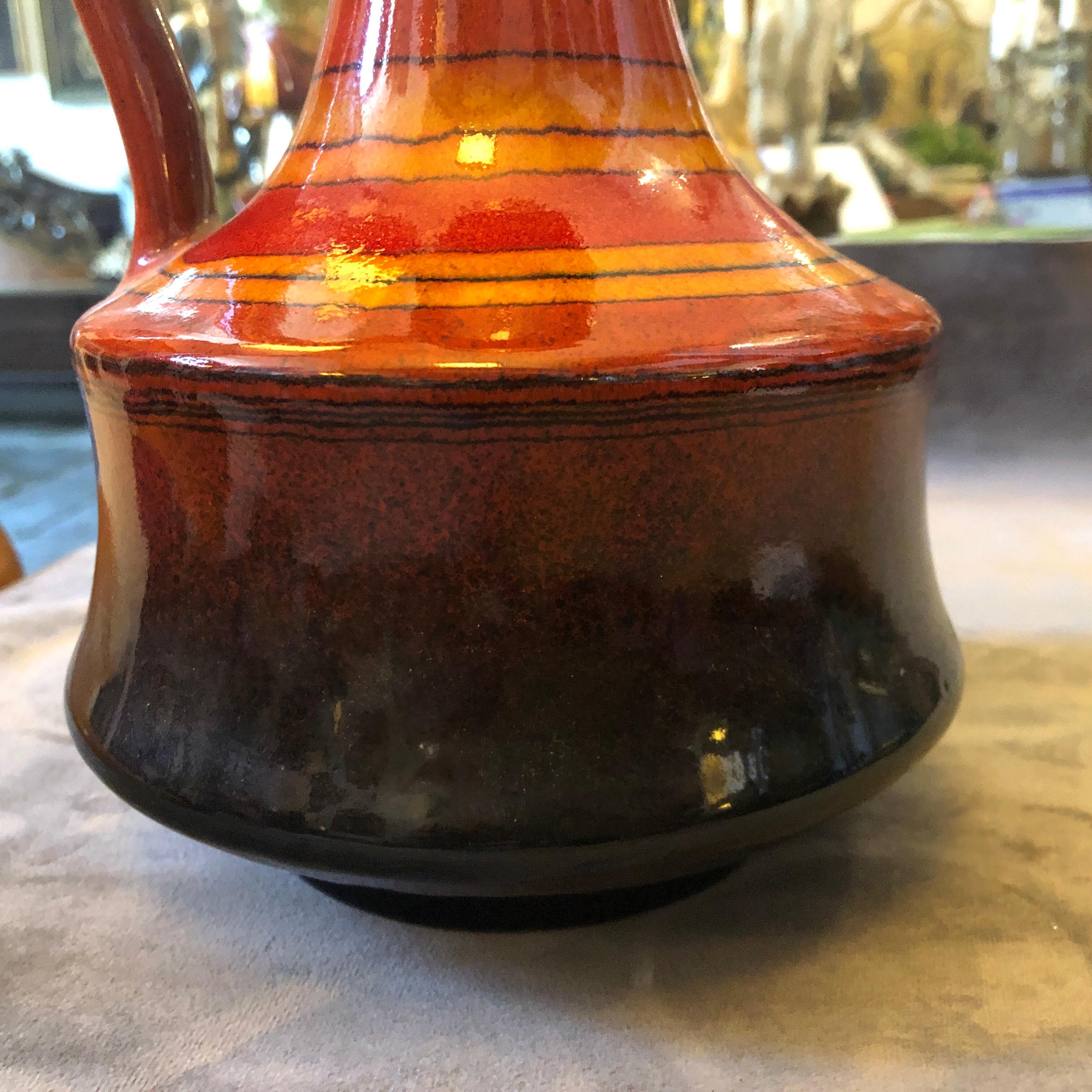 20th Century 1970s Verzolini Mid-Century Modern Italian Red and Brown Ceramic Vase