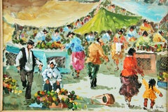 Impressionniste  Marché dominical en plein air de Paris  Peinture figurative de paysage