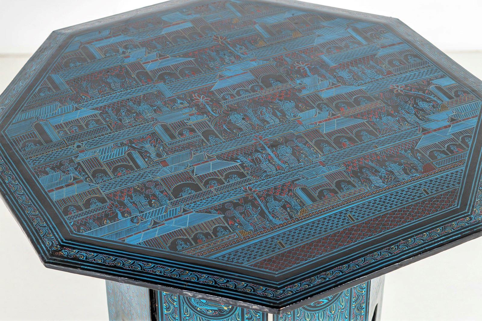 Tibetan A Vibrant 1970s Burmese Hand Painted Occasional Side Table Kashmiri in Style For Sale