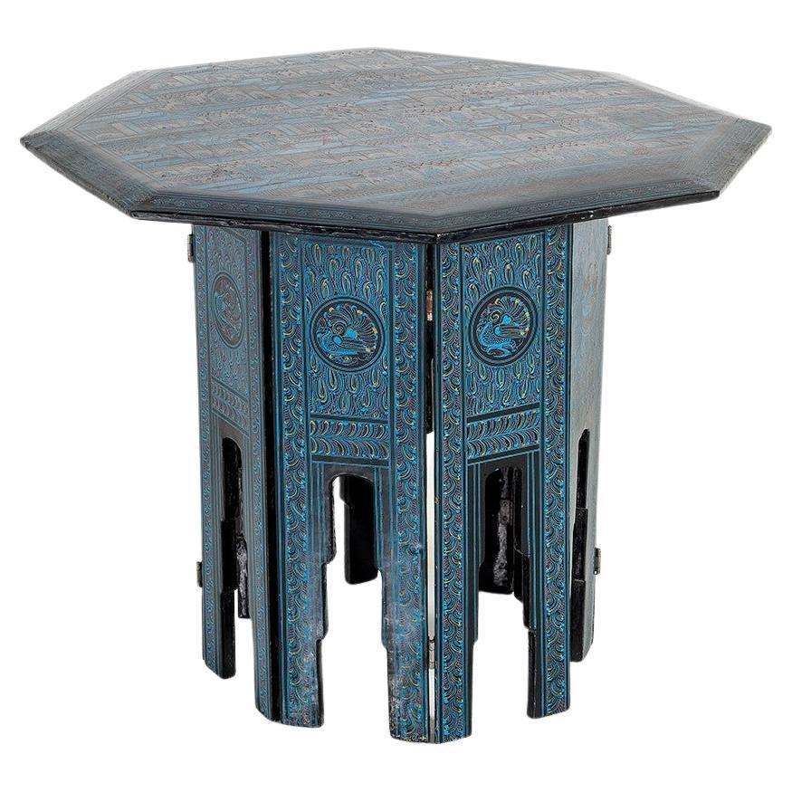 A Vibrant 1970s Burmese Hand Painted Occasional Side Table Kashmiri in Style For Sale