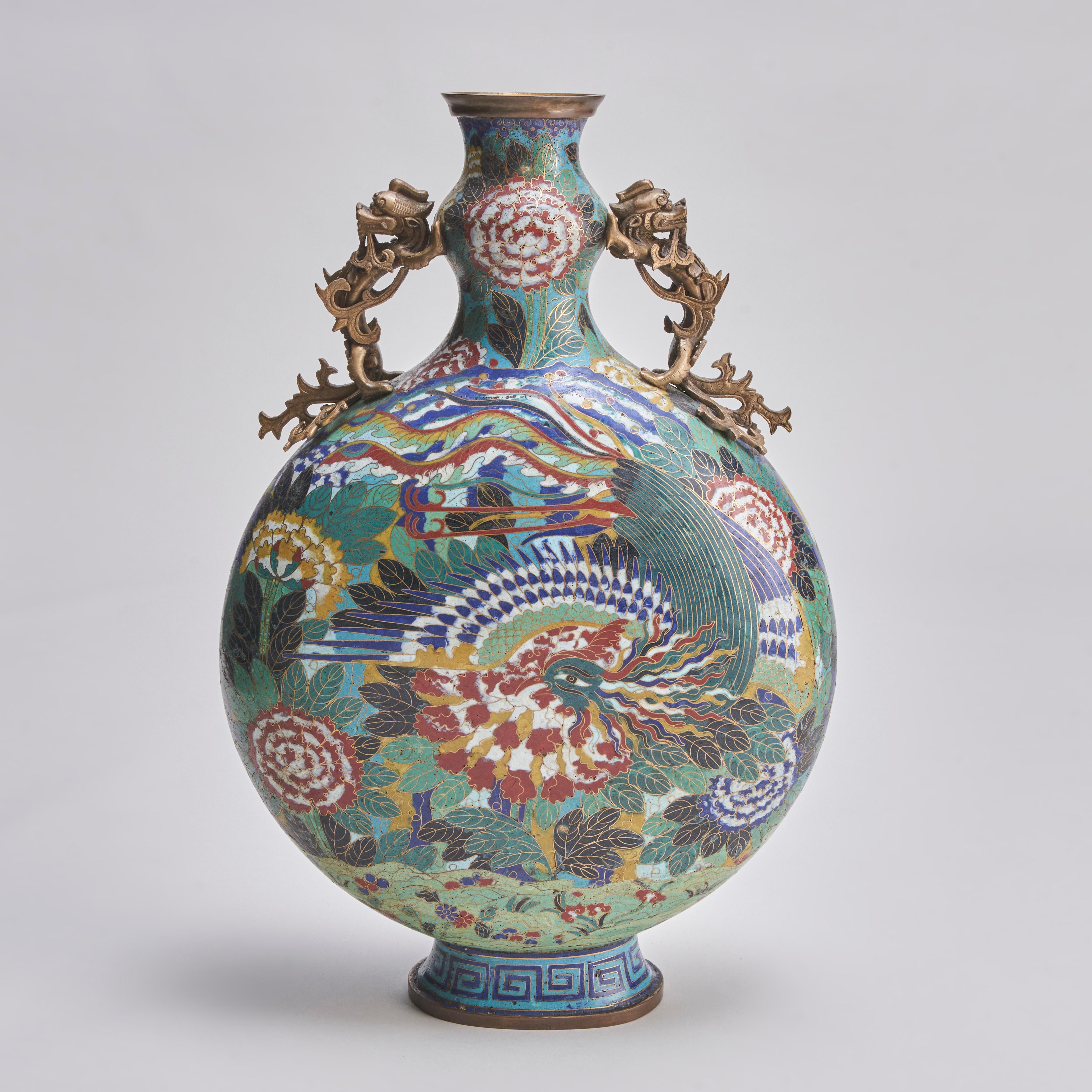 Bronze A vibrant, 19th Century Chinese Cloisonne Baoyueping (Moon flask)  For Sale